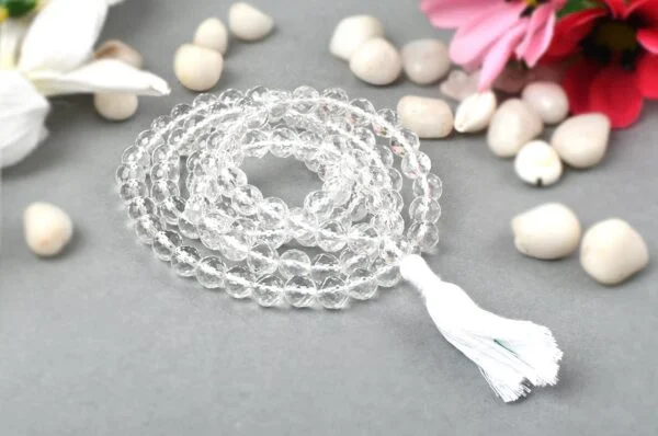 100 % original Certified Natural Rock Crystal Quartz Sphatik Rosary Mala